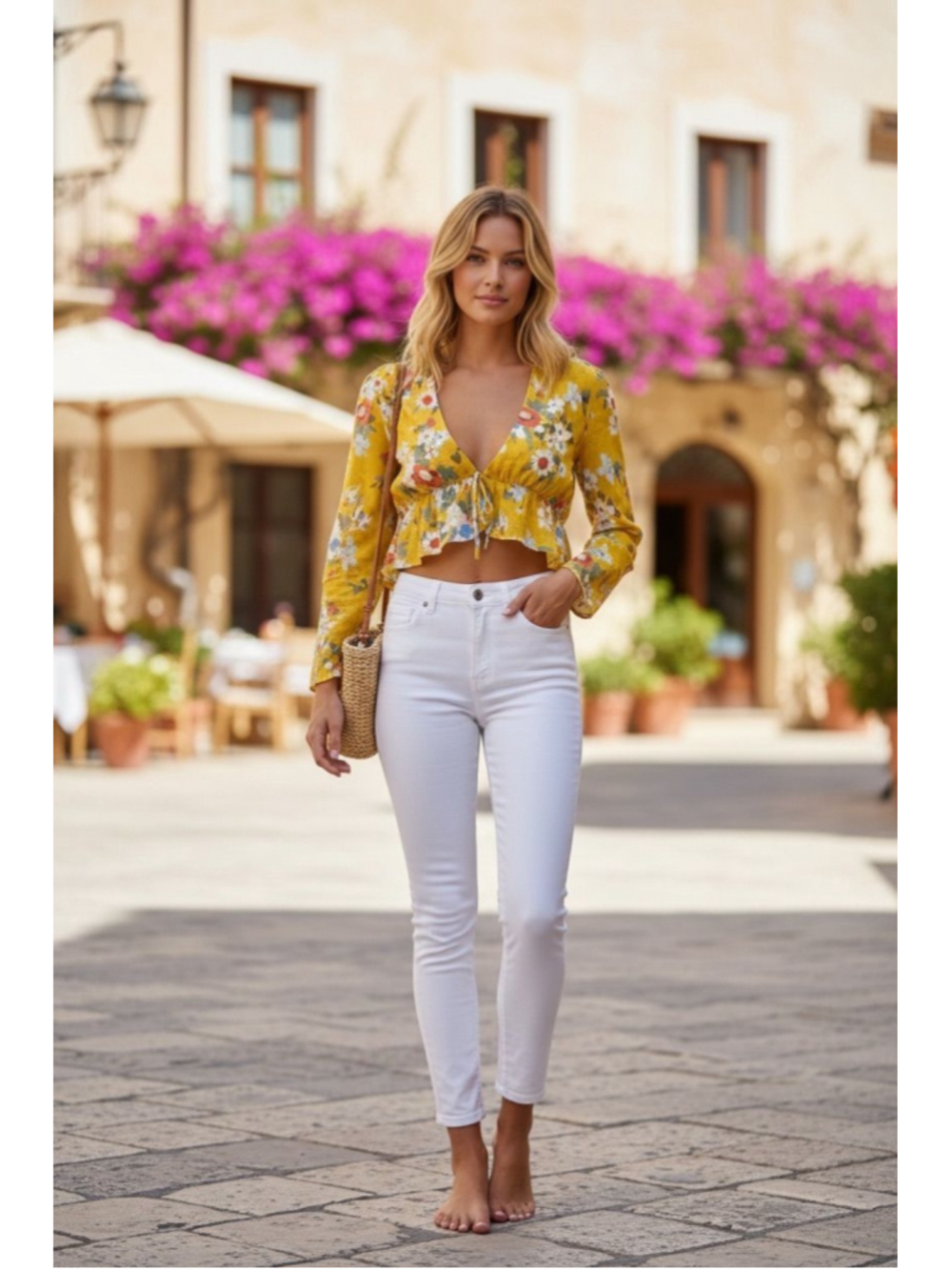 Aritzia X Sunday Best| Floral Cropped Blouse in Marigold | Size S | EUC